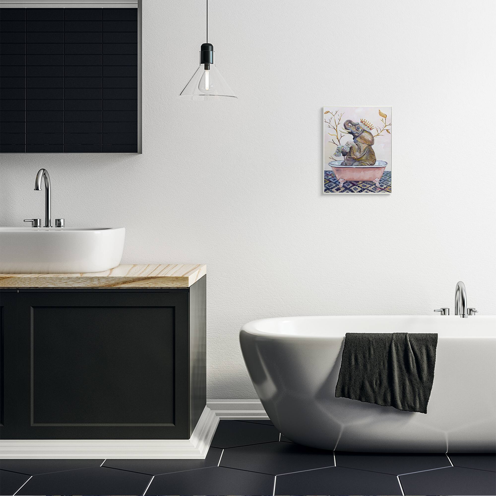 Stupell Industries Regal Safari Elephant with Pink Bath Tub Wall Plaque